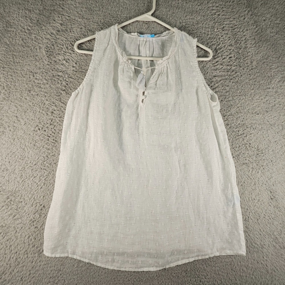 J. McLaughlin‎ Tank Top Womens S White Linen Blend Tassel Beachy Coastal Peasant